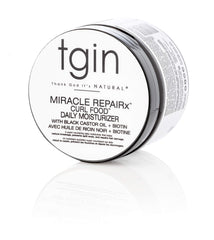 tgin Miracle RepaiRx Curl Food bottle front shows moisturizing curl repair benefits