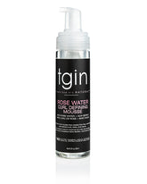 tgin Rose Water Defining Mousse bottle front showing lightweight hold for defined curls