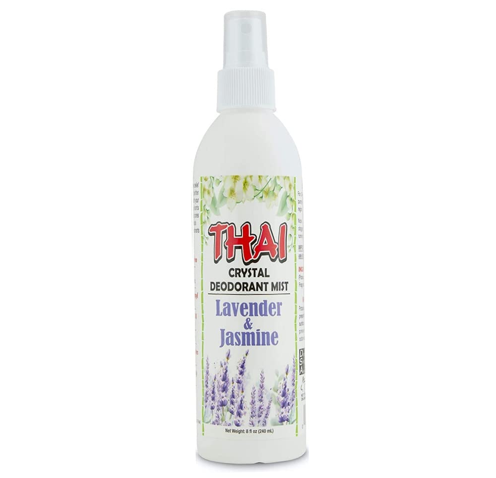 Thai Deodorant Stone Crystal Mist, bote lavanda y jazmín para frescura diaria.