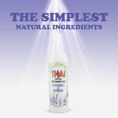 Thai Deodorant Stone Crystal Mist, etiqueta de diseño elegante para rutina diaria.