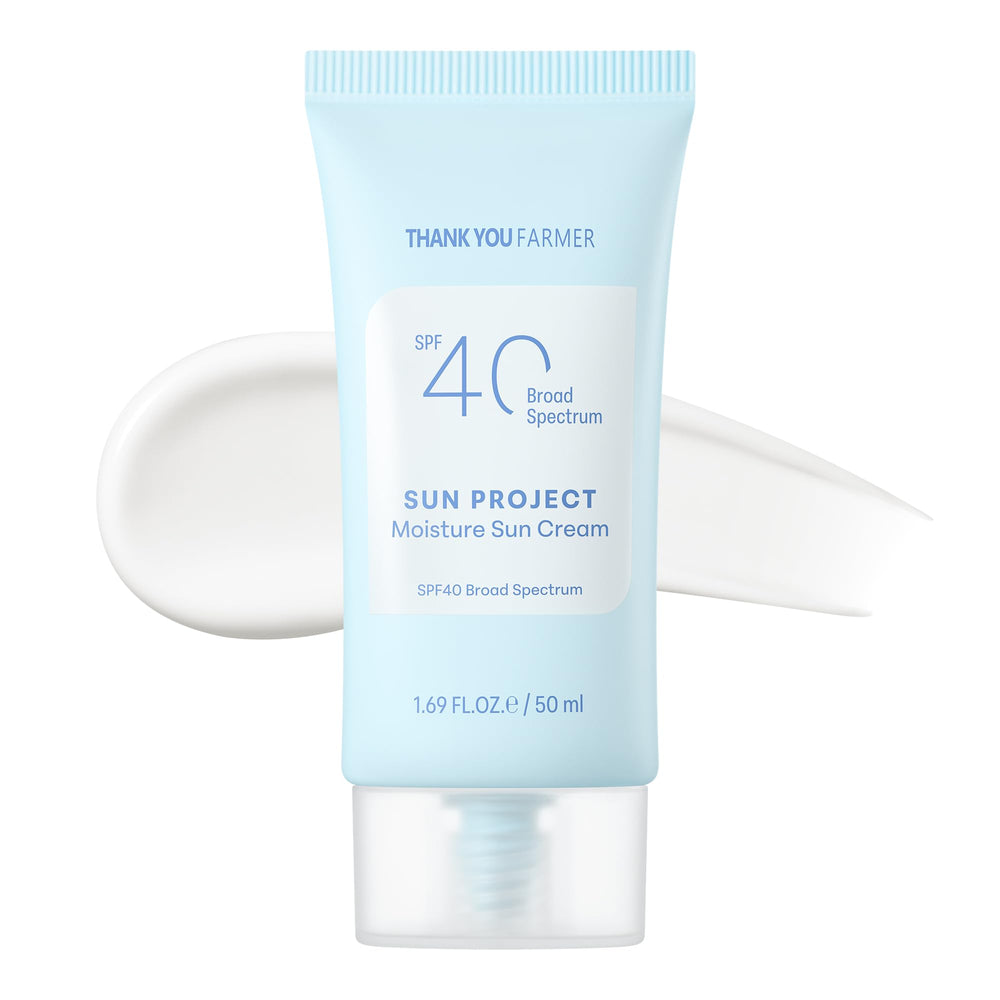 THANKYOU FARMER Sun Project Sun Cream bottle closeup with light texture and SPF40 protection