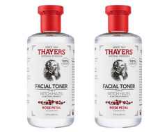 Thayers Rose Petal Toner bottle close-up highlighting alcohol-free hydration.