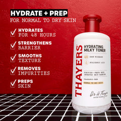 THAYERS Milky Toner texture closeup emphasizes creamy, non-drying hydration