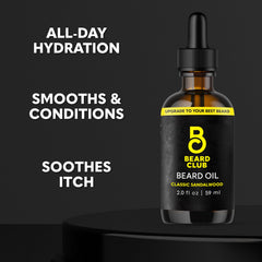 The Beard Club fir-needle-rice-bran-softening blend smooths coarse hair.