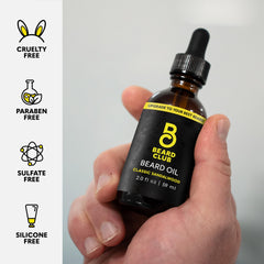 The Beard Club sunflower-castor moisture close-up shows deep beard hydration.
