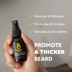 The Beard Club Biotin Vitamin Spray in hands shows convenient, mess-free application.