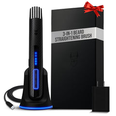The Beard Struggle Carbon X Heated Brush front view shows cordless styling hardware for easy grooming