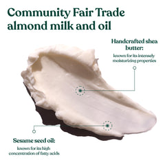 The Body Shop almond milk body butter packaging highlights vegan formula and long-lasting moisture.