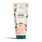 The Body Shop Almond Milk & Honey lotion bottle showing lightweight hydration suitable for dry skin.