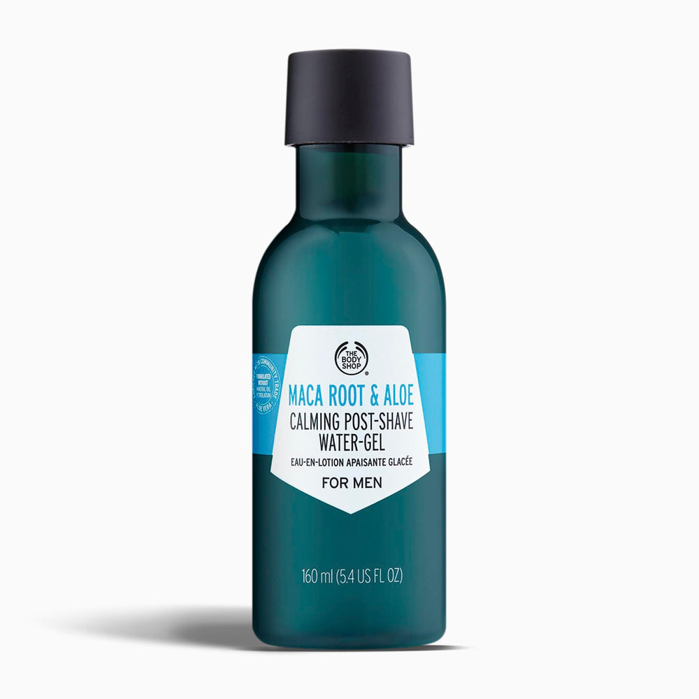 The Body Shop Maca Root & Aloe post-shave gel, tube front, soothing aftershave