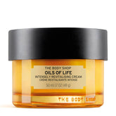 The Body Shop Oils of Life cream jar close-up, rich texture for daily hydration.