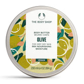 The Body Shop Olive Body Butter tube closeup shows creamy texture for dry skin nourishment