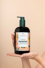 The Body Shop Pink Grapefruit Shower Gel foam creating a light, invigorating lather on skin.