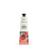 The Body Shop Strawberry Hand Cream packaging close-up for on-the-go hydration.