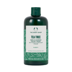 The Body Shop Tea Tree Skin Clearing Facial Wash bottle shows gentle cleansing for clearer skin.