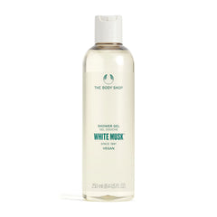 The Body Shop White Musk Shower Gel bottle top highlights fresh, uplifting scent.