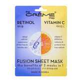 The Crème Shop retinol vitamin C fusion sheet mask pack front boosts brightening potential and vegan formula