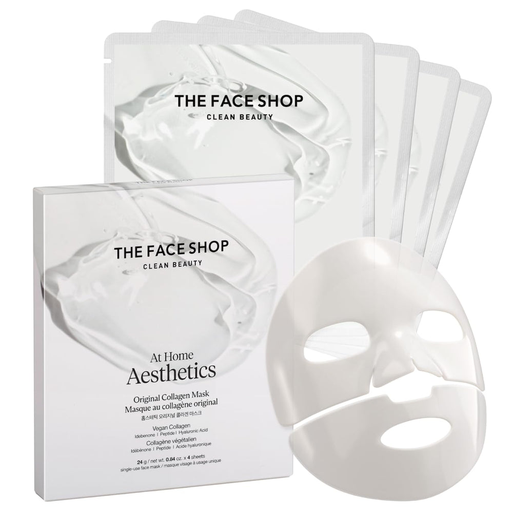 The Face Shop Original Vegan Collagen Mask packaging highlights vegan formula for firmer-looking skin.