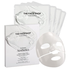The Face Shop Original Vegan Collagen Mask packaging highlights vegan formula for firmer-looking skin.