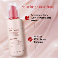 The Face Shop Pomegranate Collagen Serum texture close-up highlighting lightweight, non-greasy feel.