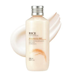 The Face Shop Rice Ceramide Emulsion bottle closeup for lightweight hydration