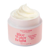 The Face Shop Rice Water Bright cleansing balm jar shows sorbet texture for gentle makeup removal.