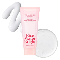 The Face Shop Rice Water Bright Milk and Jelly Double Cleanser packaging with dual tubes for quick cleansing.