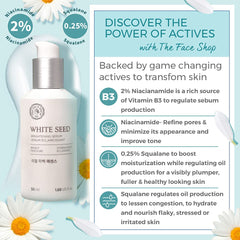 The Face Shop Whiteseed Brightening Serum texture swirl shows luminous hydration