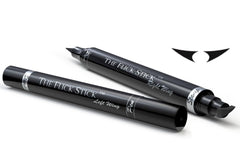 The Flick Stick winged eyeliner stamp at angle highlights precise 12mm wing alignment.