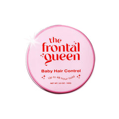 The Frontal Queen baby hair control gel jar closeup for smooth, moisturized edges.