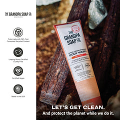 The Grandpa Soap Company envase 9.5 onzas facilita reutilización de la botella