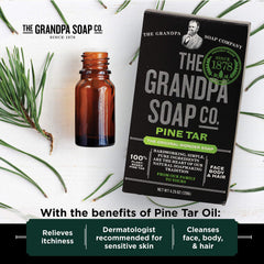 The Grandpa Soap Company pine tar bar soap lather demonstrates gentle cleansing for everyday skin.