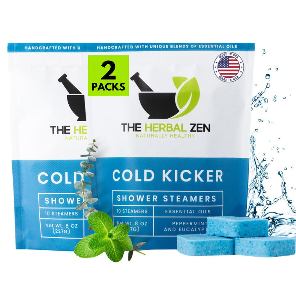 The Herbal Zen Cold Kicker steamers close-up highlighting refreshing peppermint eucalyptus aromatherapy.