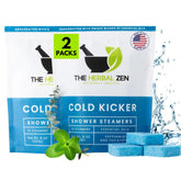 The Herbal Zen Cold Kicker steamers close-up highlighting refreshing peppermint eucalyptus aromatherapy.