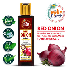 The Indie Earth Red Onion Oil label closeup showing herb blend