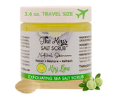 The Keys Salt Scrub Key Lime bottle close-up for refreshing exfoliation and glowing skin