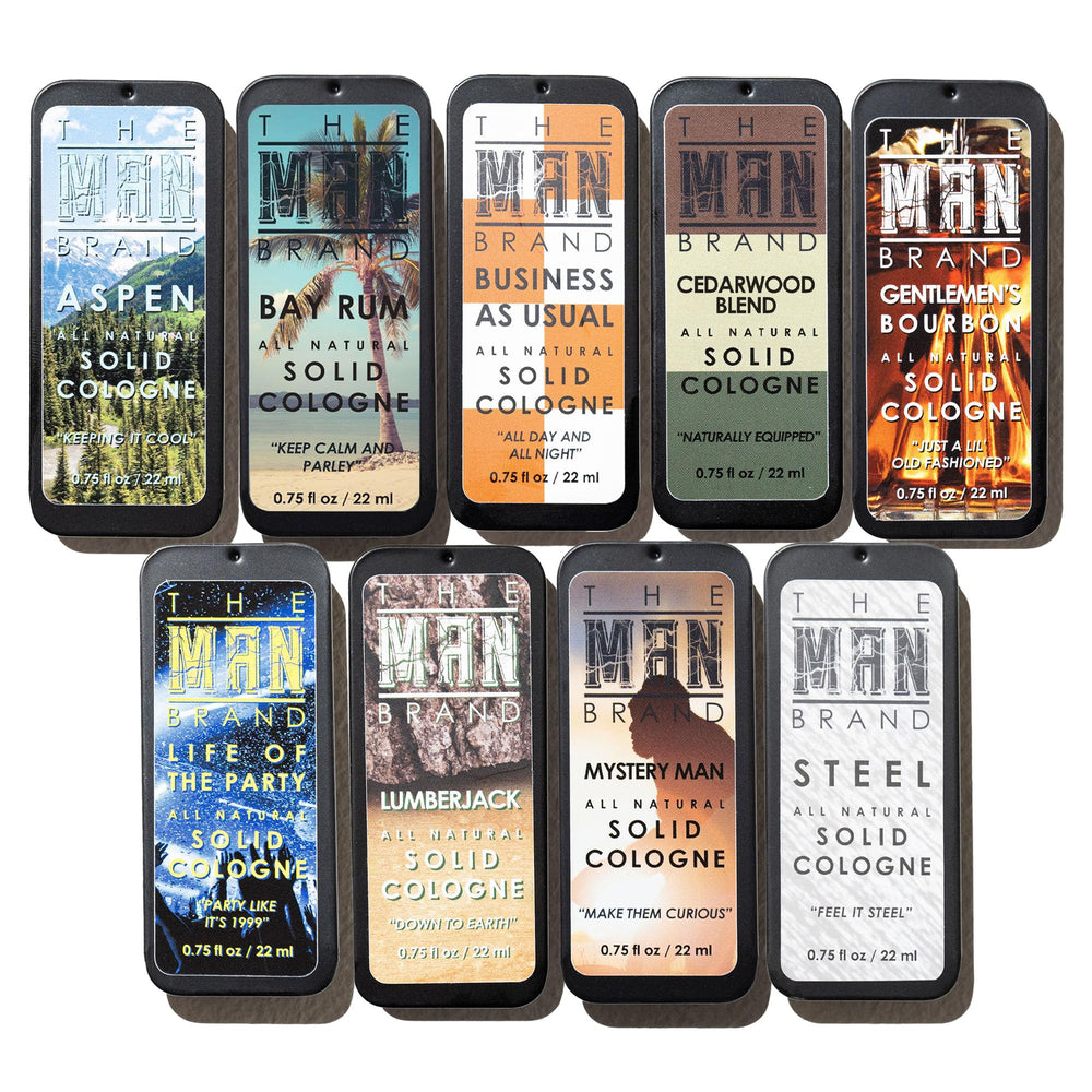 The Man Brand Aspen solid cologne sampler for all-day scent and subtle confidence boost