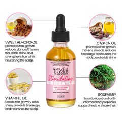 The Mane Attraction bottle close-up shows nourishing oil texture