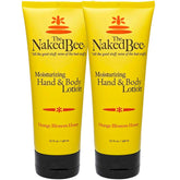 The Naked Bee Orange Blossom Honey hand and body lotion two-pack front view softens dry skin.