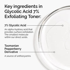 The Ordinary Glycolic Acid 7% Toner on bathroom shelf for routine.