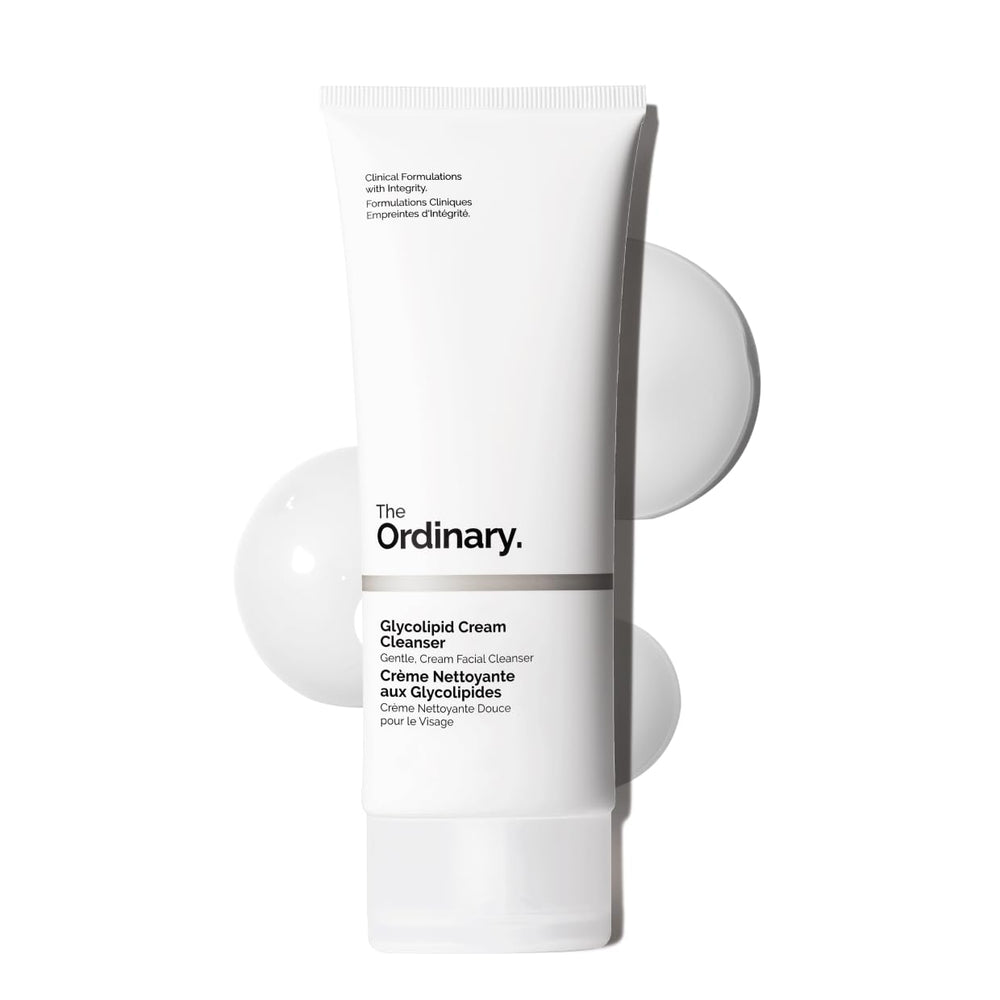 The Ordinary Glycolipid Cream Cleanser bottle ready for gentle makeup removal.