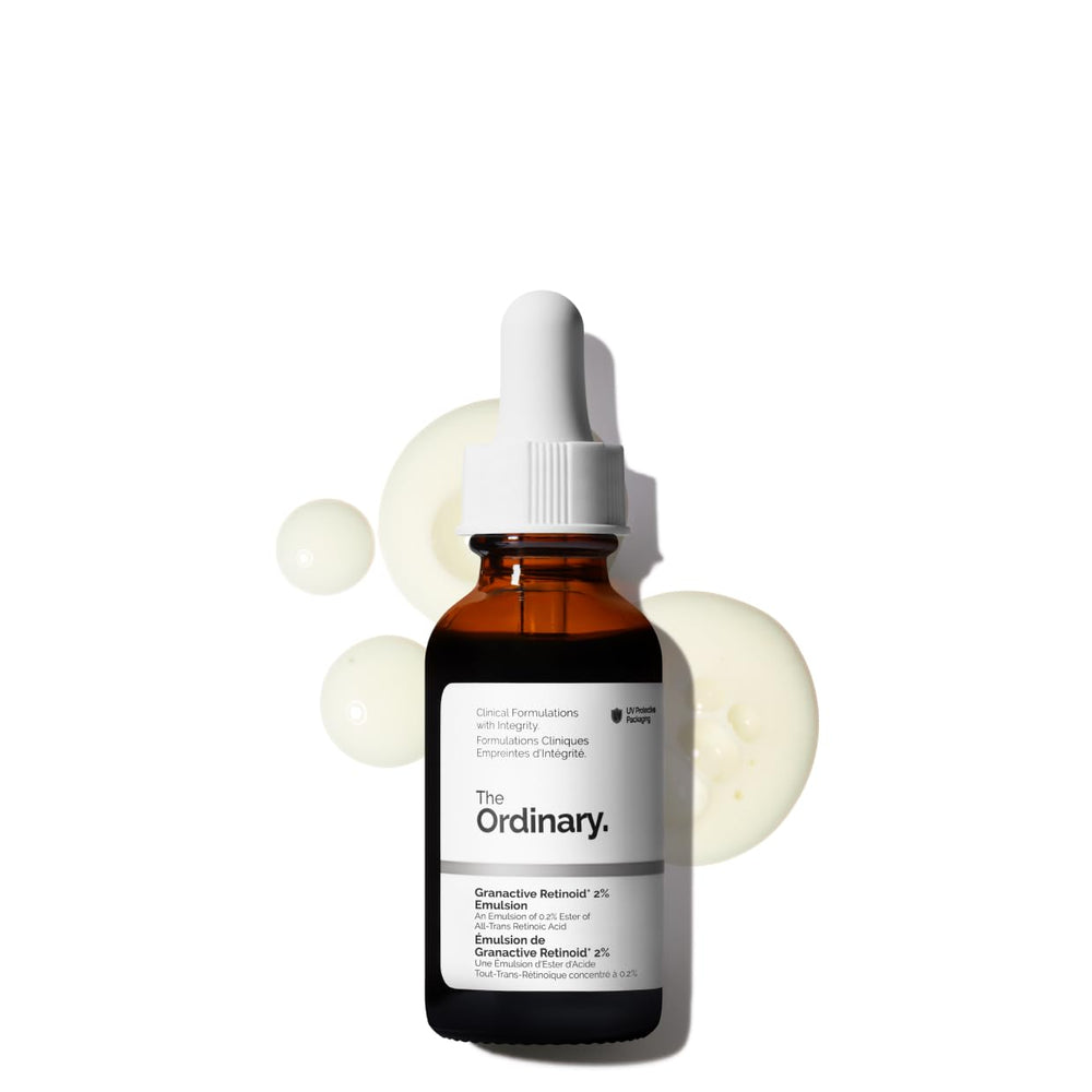 The Ordinary Granactive Retinoid 2% Emulsion bottle for gentle nightly aging signs support.