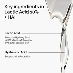 The Ordinary Lactic Acid 10% + HA 2% label close up for exfoliation.