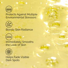Close-up label of The Ordinary serum highlighting its antioxidant formula.