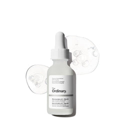 The Ordinary Niacinamide 10% + Zinc 1% bottle promotes brightness and smooth skin.