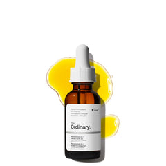 The Ordinary Resveratrol Ferulic Acid serum bottle closeup highlighting antioxidant protection for daily use.