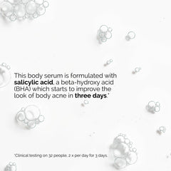 The Ordinary Salicylic Acid 0.5% Body Serum applied to skin highlights targeted spot treatment.
