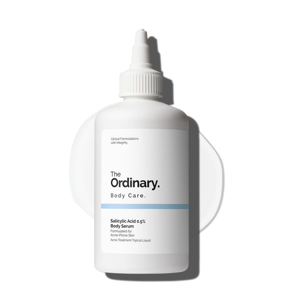 The Ordinary Salicylic Acid 0.5% Body Serum bottle enables targeted, gentle body exfoliation for smoother skin.