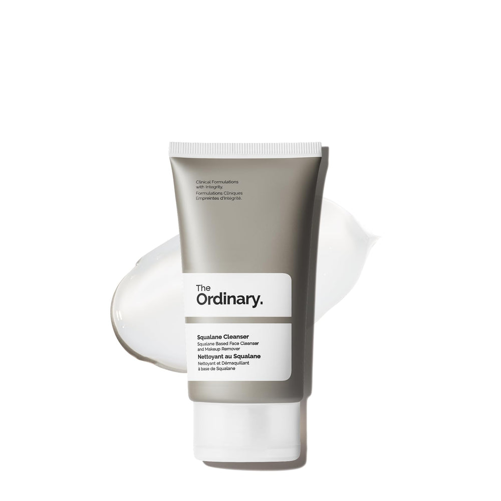 The Ordinary Squalane Cleanser bottle close-up for travel-friendly cleansing.