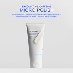 The Outset Exfoliating Caffeine Micro Polish texture closeup emphasizes micro-particles for mild exfoliation.